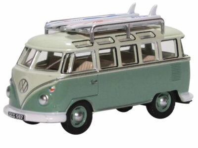 Oxford Diecast 76VWS005 VW T1 Samba Bus / Surfboards - Turquoise / Blue white